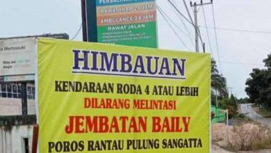 Papan Himbauan Untuk Berhati-hati Melintasi Jembatan Sangatta - Rantau Pulung